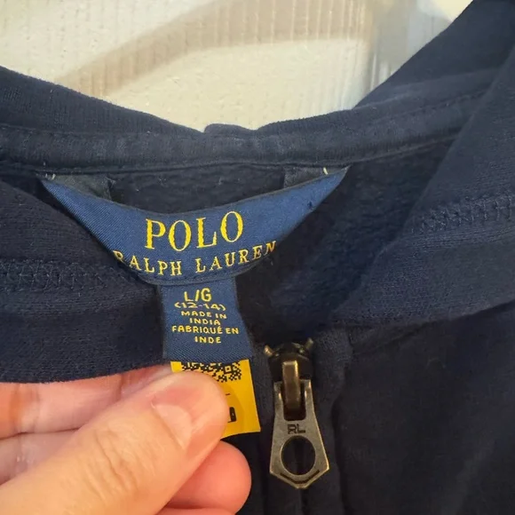 Polo Ralph Lauren Boys Navy Full Zip Hoodie Sweatshirt Size L 12-14 Pony Logo - Picture 5 of 6